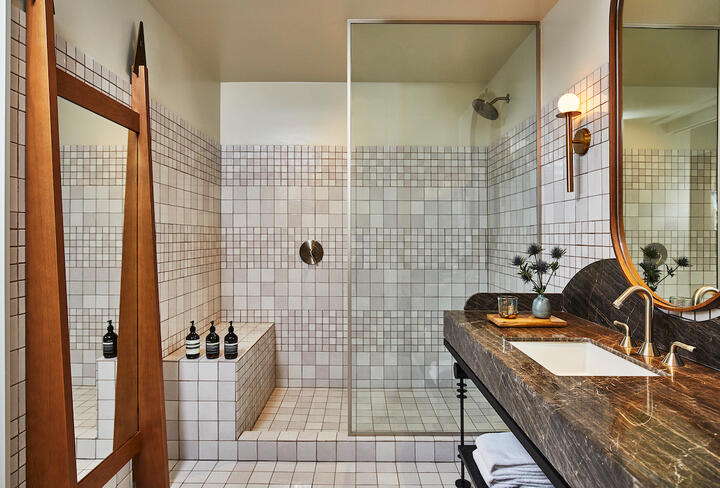 A bathrom at DTLA Proper Hotel